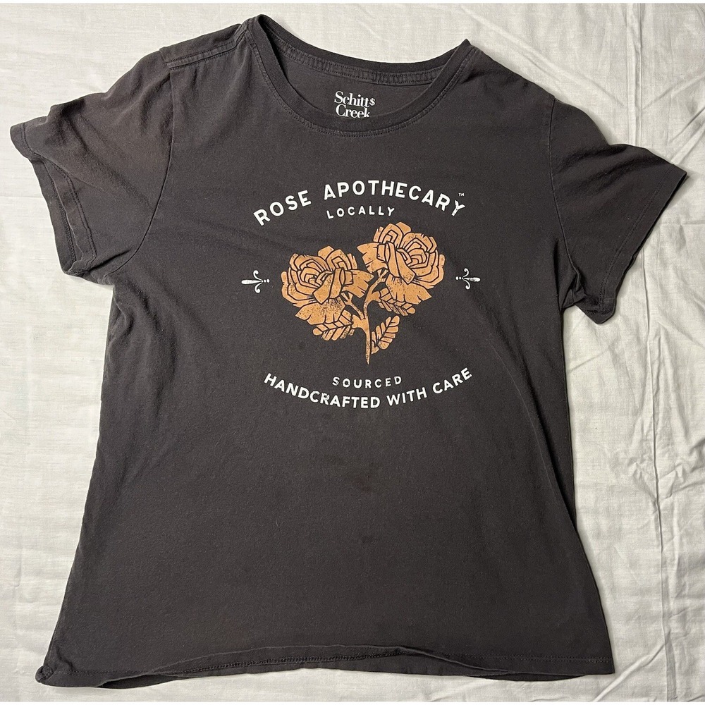 Schitts Creek T Shirt Unisex Size Large Rose Apothecary Handmade With Care Black